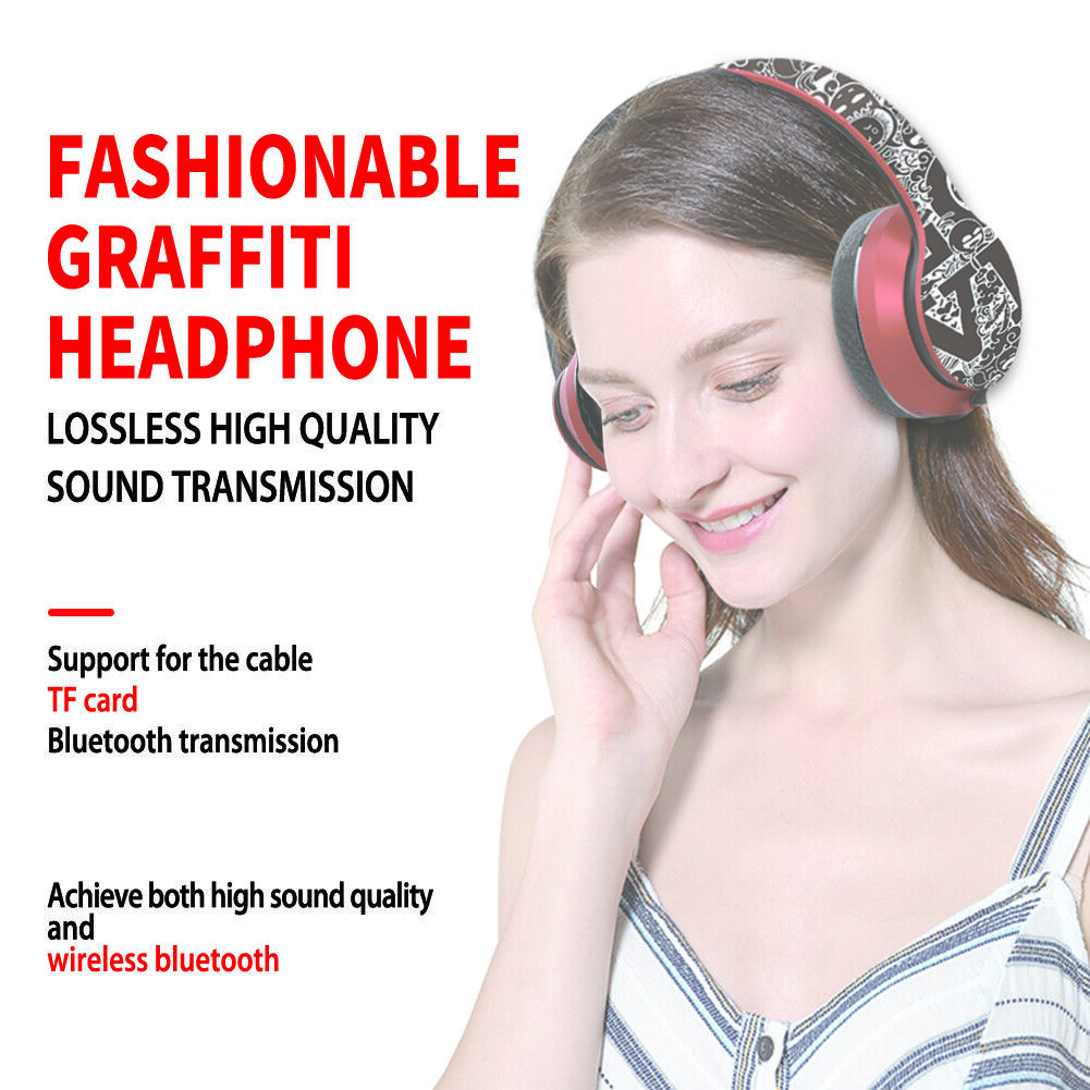 EL-B1 Wireless Headphones Graffiti Foldable Bluetooth Stereo Sports Headset +Mic - Picture 7 of 16