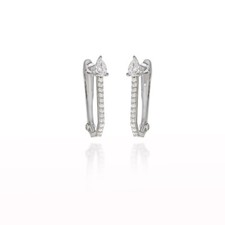 Orecchino goccia cerchio semplice placcato oro bianco 14 kt diamante simulato tondo 1,22 ct