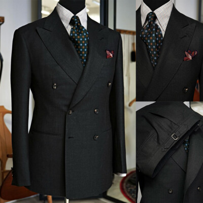 Business Men Suits Double Breasted Regular Fit Groom Wedding Formal Peak Lapel