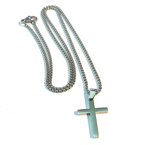 Collana con croce rosario in acciaio inox da uomo donna catenina lunga 70 cm - Foto 2 di 5