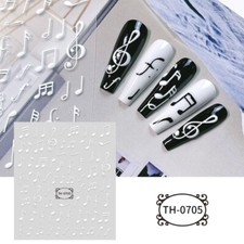 3D Nail Art Sticker White Treble Clef Music N...