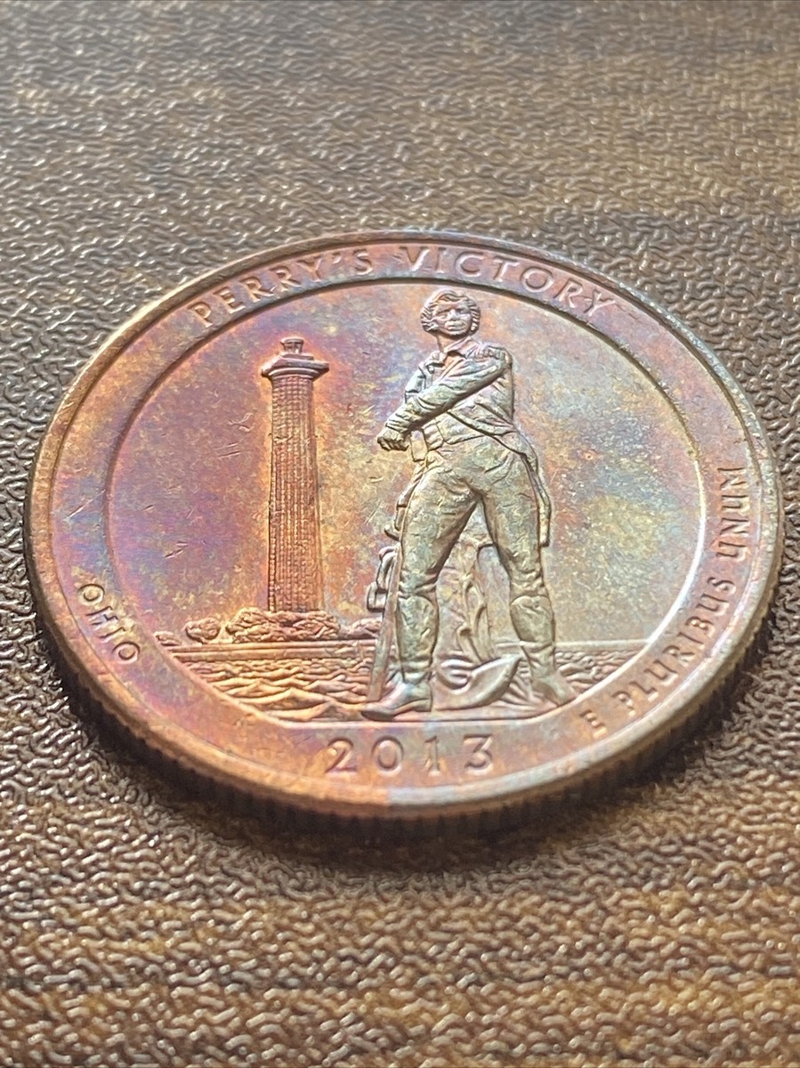 2013 P Perry's Victory Quarter Amazing Split Purple Blue Tone