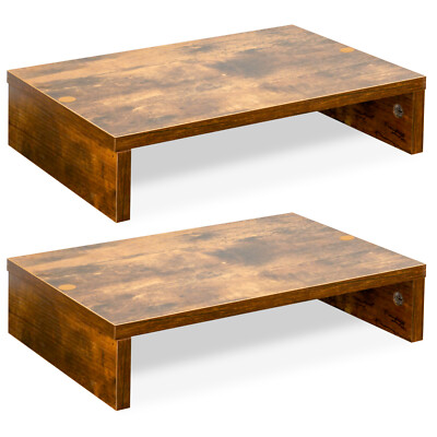 Monitor Stand Riser-2 Pack, Rustic Brown Wood Adjustable Dual Monitor Riser