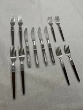 EKCO Eterna La Joya Silverware Stainless 12 Piece Set Wood Handles Vtg Flatware