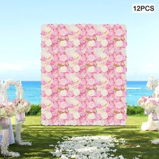 12PCS Artificial 3D Flower Wall Panel Wedding Backdrop Wall Decor Pink 15 15in