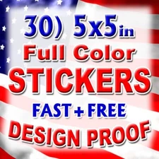 30 5x5 Custom Printed Full Color Outdoor Vinyl Car Bumper Sticker Decal Die Cut
