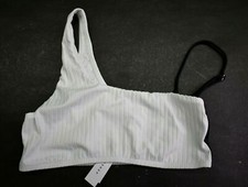 Topshop Womens White Ribbed Contrast Shoulder Bikini Top Lined Removable Strap 8