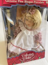 COLLECTOR’S CHOICE GENUINE FINE BISQUE PORCELAIN DOLL  BLOND 13” IN ORIGINAL BOX