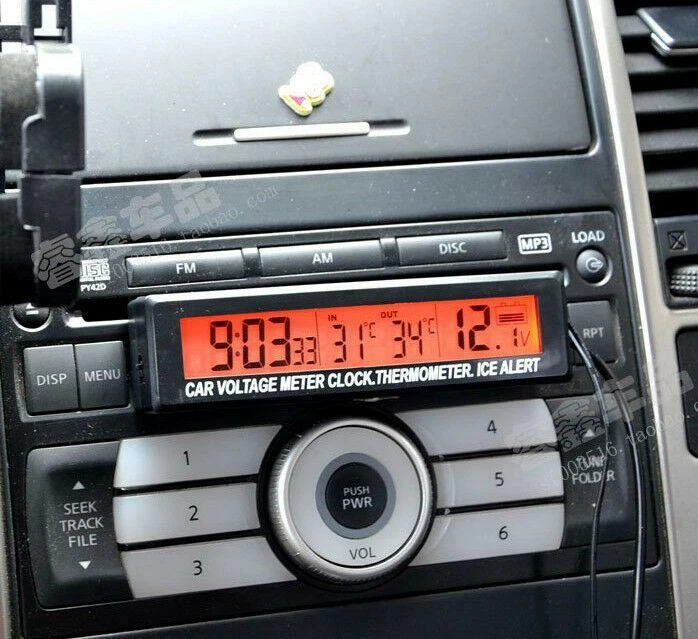 1x Voltímetro Digital Coche Termómetro Reloj Alerta de Hielo Medidor Naranja y Bule Retroiluminación Foto 4 de 4
