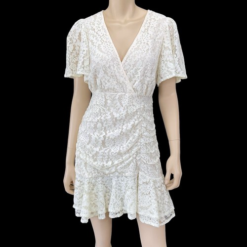 Simplee Dress Women Small Ivory Lace Flutter Short Sleeve Gathered Front NWT - 第 1/9 張圖片
