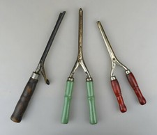 Lot of Three Vintage Antique Hair Curler Crimper Curling Irons Wood Handles