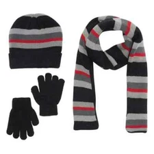 3 Piece CAPELLI New York Knit Stretch GLOVES Pom-Pom Tassel HAT & SCARF SET S/M