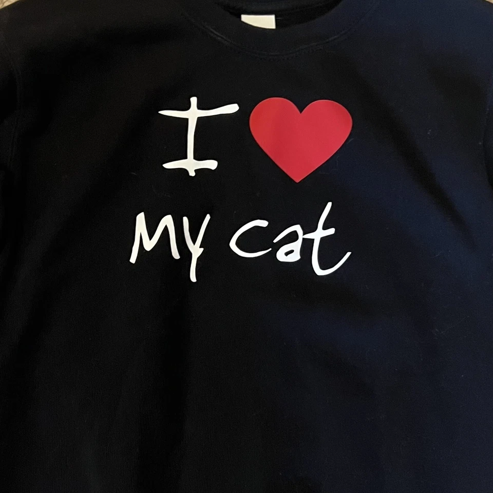 Sudadera con Gráfico I Love My Cat Niños Talla 10 Negra Manga Larga Pullover Foto 3 de 4