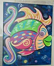 FUN FISH IMPRESSIONISTIC ACRYLIC PAINTING, SIGNED 16"X20"