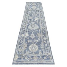 2'7"x11'5" Charcoal Gray Afghan Angora Ushak Hand Knotted Wool Runner Rug R68980