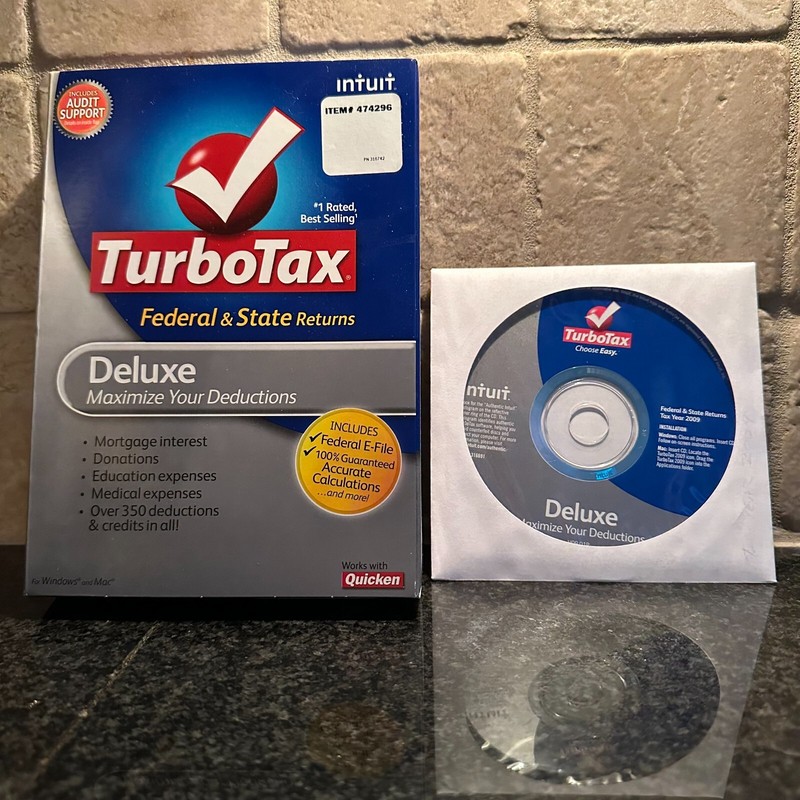 TurboTax Deluxe Federal & State Returns 2009 for Windows Mac CD Software Intuit