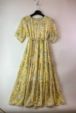 Vintage Elpani Australian Handmade Maxi Dress Womens M Yellow Floral Tie