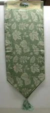 Cotton Park Cottage Jacquard Leaf Table Runner w/ Tassels ~ Greens ~ 14 x 70 NEW