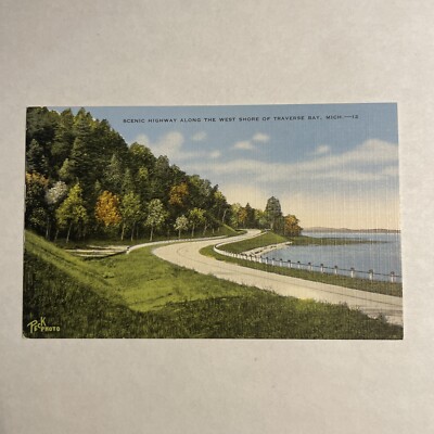 Scenic Highway Along West Shore Grand Traverse Bay Traverse City Mich Postcard