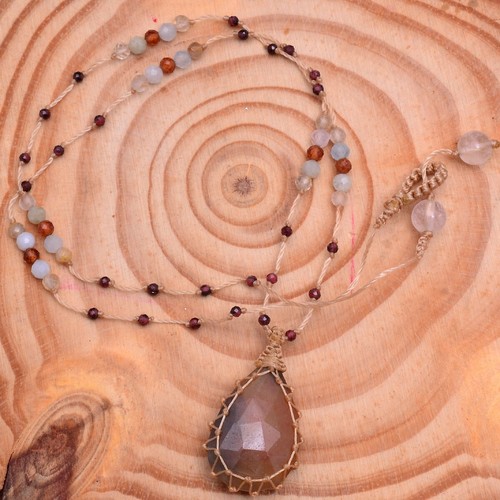 Hand Crafted Natural Sapphire Top Quality Checker Cut Macrame Beaded Necklace - Picture 8 of 9