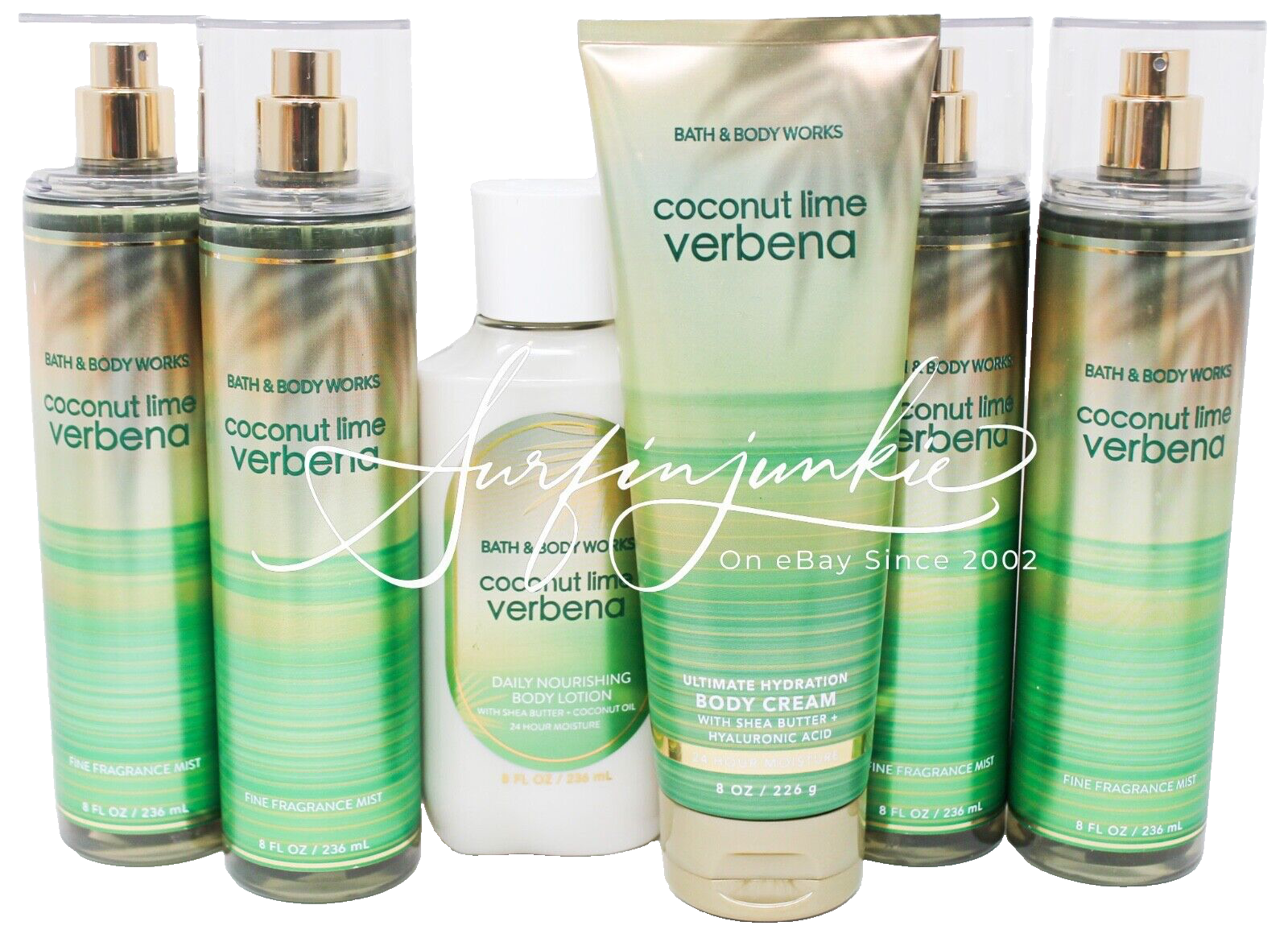 Bath & Body Works Coconut Lime Verbena Body Spray Mist x4 Cream Lotion 6pc Set