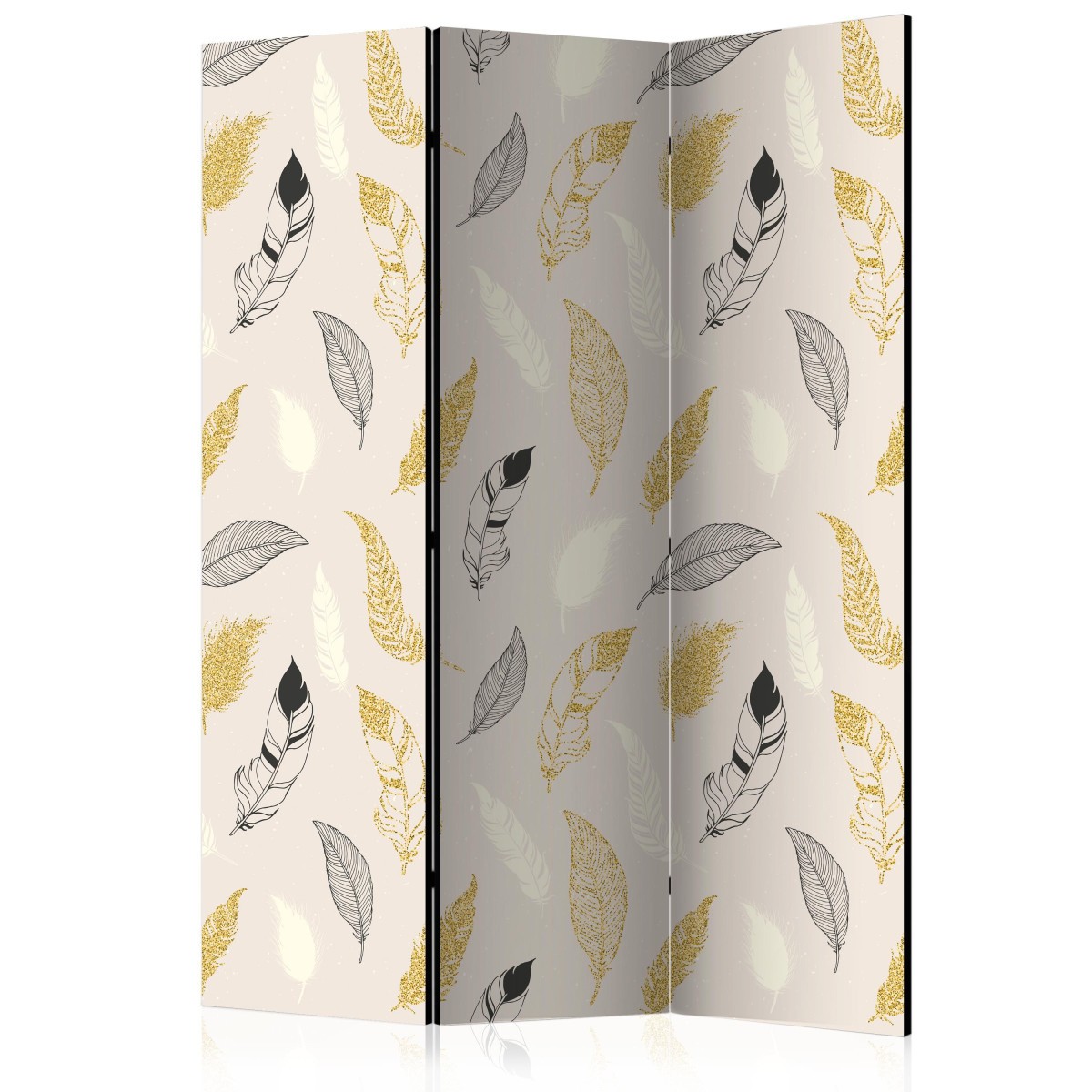 Paravent 3 volets Golden Feathers cloison amovible et brise-vue intérieur 135x172