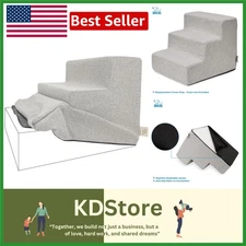 3-Step Foam Pet Stair Cover for Small Dogs & Cats, Non-Slip Couch & Bed Climb...