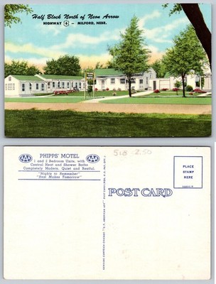 Phipps Motel Highway 6 Milford Nebraska Postcard
