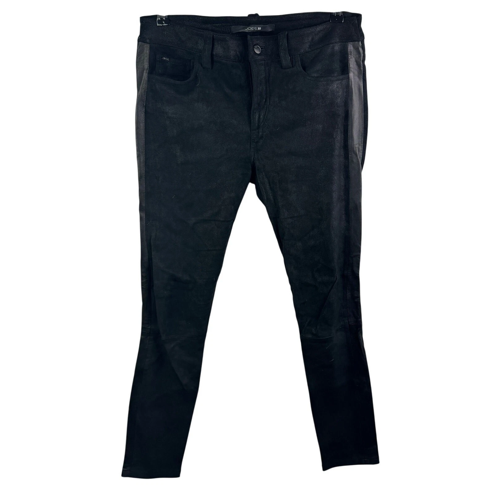 Joe's Jeans Leather Suede Black Pants Mid-Rise Skinny Leg Slim Fit Zip Fly
