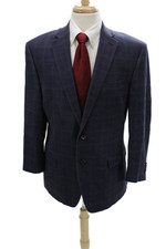 Lauren Ralph Lauren Mens Navy Check Silk Wool Blazer Button Size 42