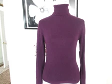 Moda International Purple Silk Cashmere Blend Turtleneck Sweater Sz XS Classic