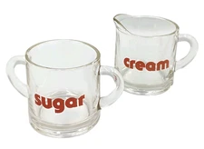 Vintage Bartlett Collins Glass Cream Sugar Set Mid Century 50s Retro Typography