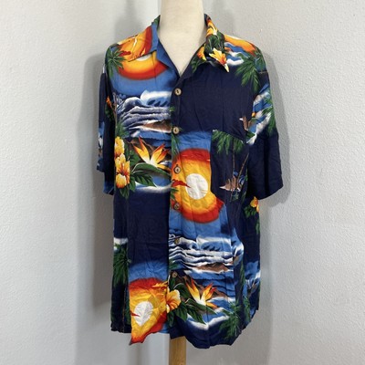 Kennington California Shirt Mens L Sunset Palm Trees Hawaiian  Aloha  Vacation