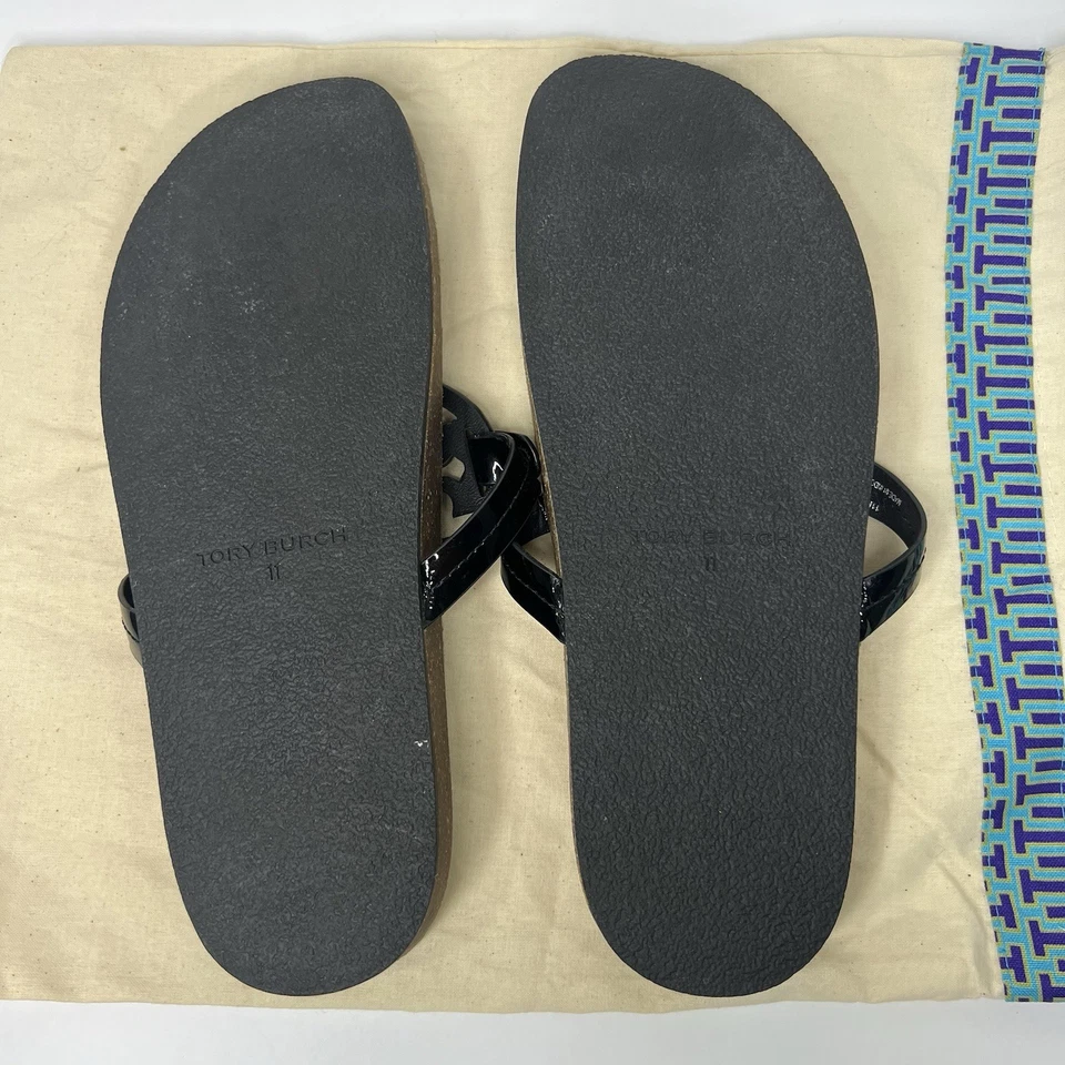 NWOB! Tory Burch Miller Cloud Black Patent Women’s Sandals Suede Cork Sz 11 - Image 3 of 4