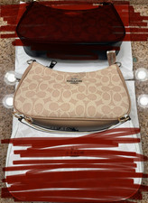 Coach Beige Logo Shoulder Bag Gold Hardware Detachable Adjustable Strap Small