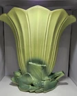 VTg McCoy Tall Tulip Fan Pottery Vase Planter Two Tone Green Cottagecore