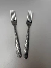 Cambridge Stainless Jasmine Sand Cross Hatch Flatware Salad Fork Replace Set 2