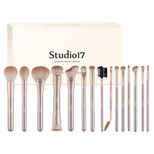 Champagne Gold Makeup Brush Set, 15-Piece Face Eye Brush Collection with Found