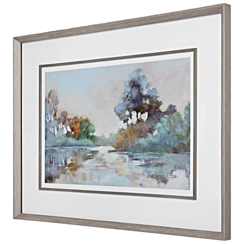 Uttermost 41418 Morning Lake 51" x 39" Framed Lake Landscape - Watercolor Blues - Picture 5 of 7