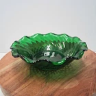 Vintage Anchor Hocking Emerald Green Glass Bowl Small Dish Diamond Swirls 6.5