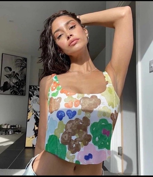With Jean Cindy Corset Top in Water Babies Size XL colourful Logo Sleeveless
