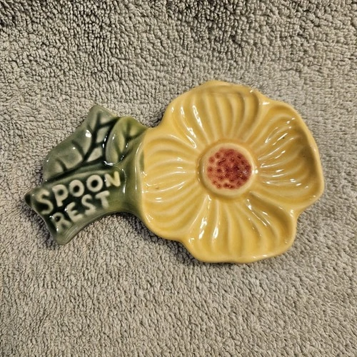 Vintage 1950's Shawnee Pottery Yellow Flower Spoon Rest