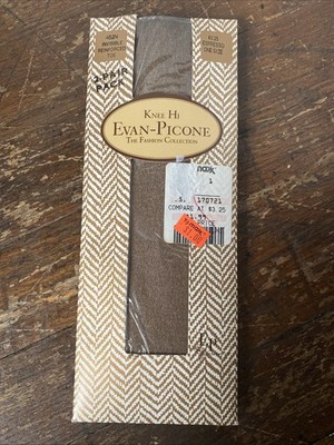 Vintage Evan Picone Knee Highs Comfort Top Espresso Fits 8.5-11 NEW