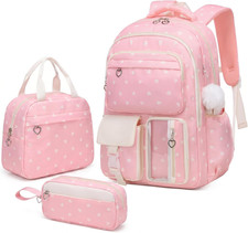 School Backpack for Girls, 3PCS Back to School Backpack Set with Lunch Box Penci