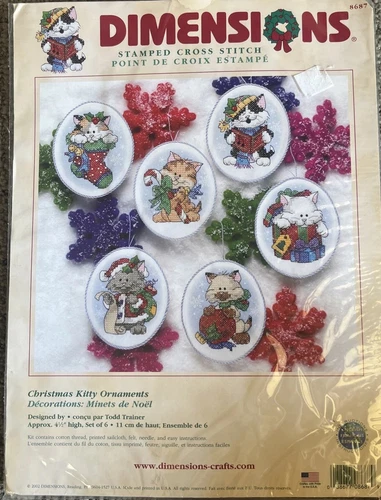 Dimensions Christmas Kitty Cat Ornaments Stamped Cross Stitch Kit 8687 Vintage
