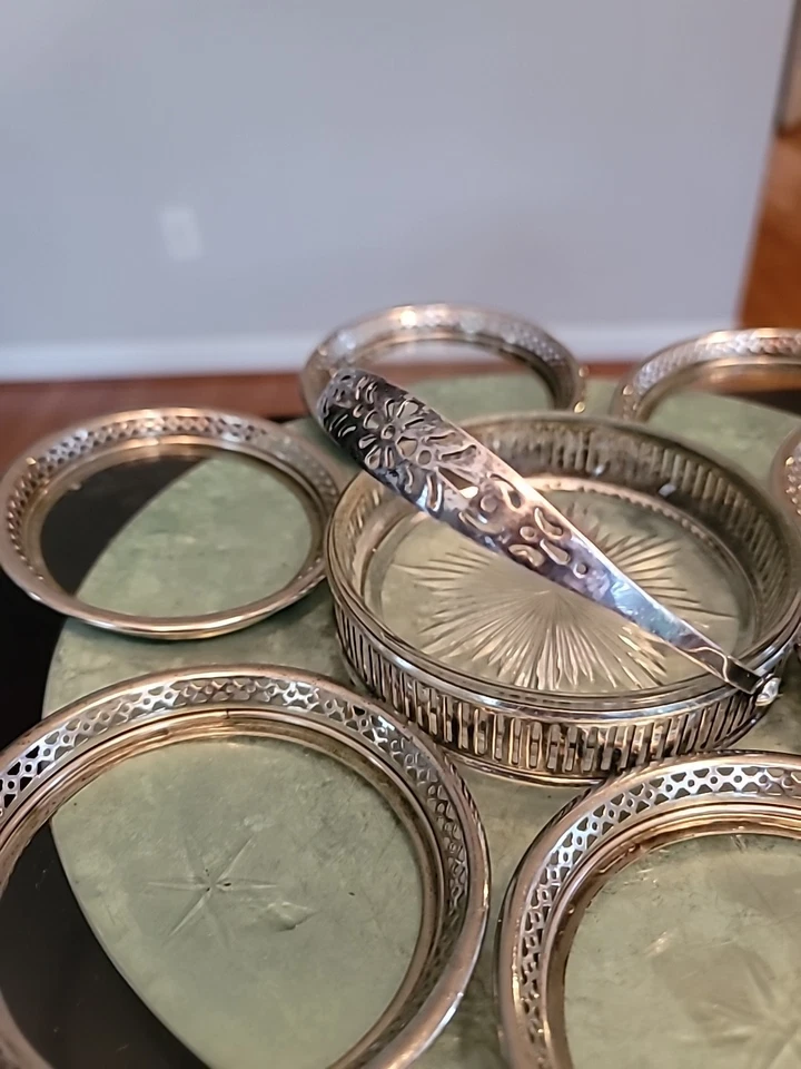 Porta-copos de prata Art Deco/conjunto de 8 com transportadora e bandeja/antiguidade  - Imagem 4 de 4