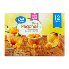 Diced Yellow Cling Peaches in Juice 4oz 12 Count Cans Fruit Snack Pantry Pack