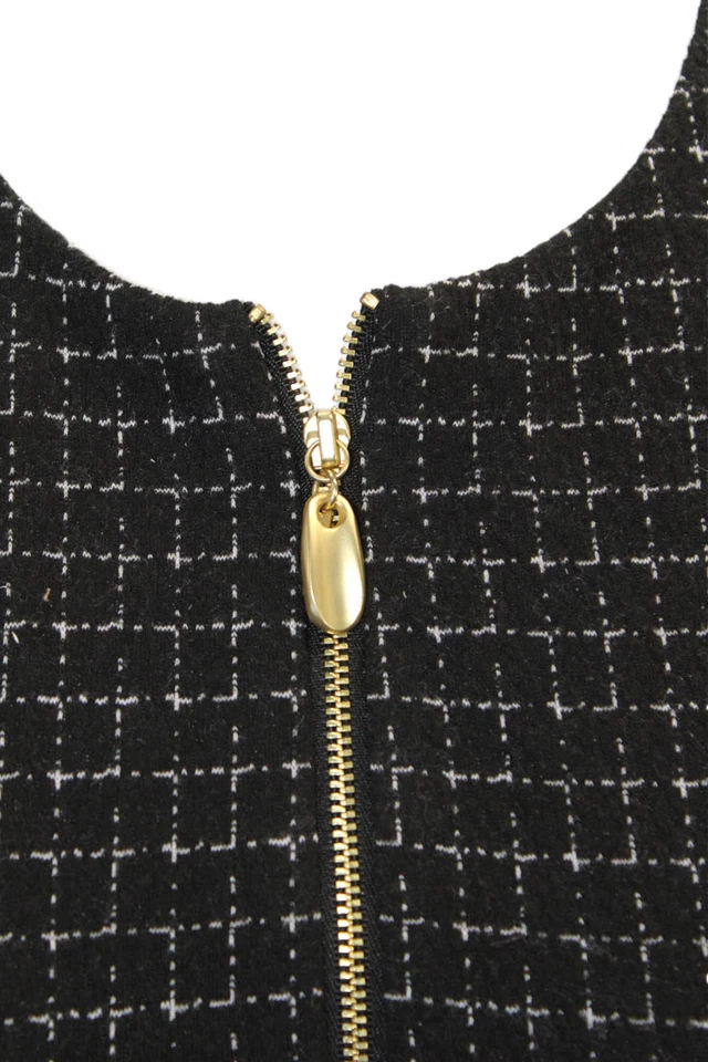 Vestido tejido Donna Karan New York para mujer con cremallera frontal a cuadros negro blanco talla XS Foto 2 de 4