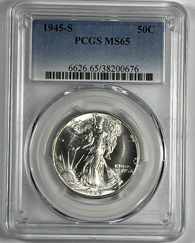 1945-S Walking Liberty Half Dollar : PCGS MS65 Blazing White