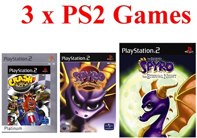 PS2 3 x Spielepaket Crash Tag Team Racing Spyro Enter the Dragon + Eternal Night